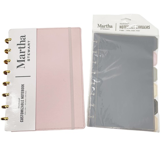 Martha Stewart Discbound Customizable Notebook 6 3/8 x 9 in + Dividers NEW Pink - Picture 6 of 6